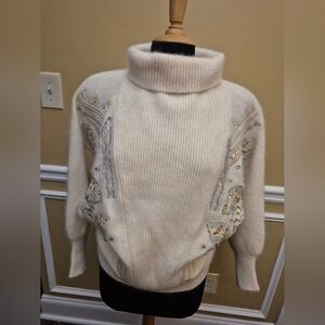 EREZ White Wool Sweater With Leather And Crystal Size Large